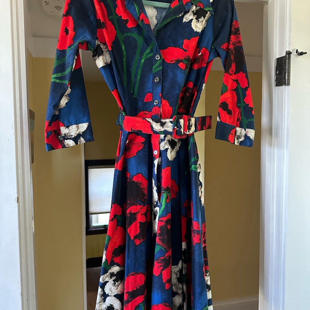 Floral Button-Up Dress with Belt